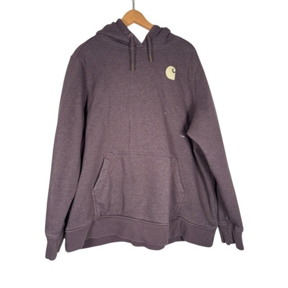 Carhartt Mens Relaxed Fit Pullover Hoodie‎ Sweatshirt Purple Logo Sleeve - 3XL
